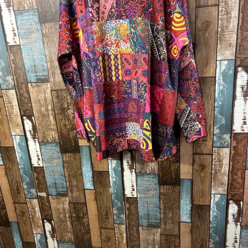 Bohemian artsy Colorful Patchwork Long Sleeve fuzzy Top - Picture 6 of 16